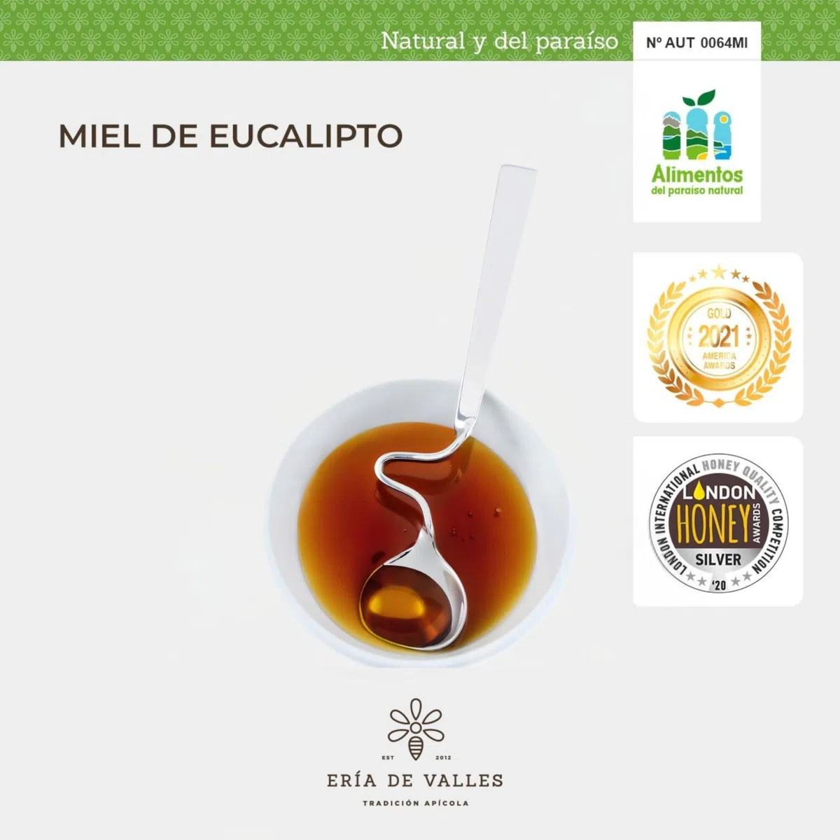 Ería de Valles – Miele di eucalipto naturale al 100% delle Asturie – Aroma floreale e fresco, sapore delicato e persistente – Miele grezzo fatto a mano (750 g)