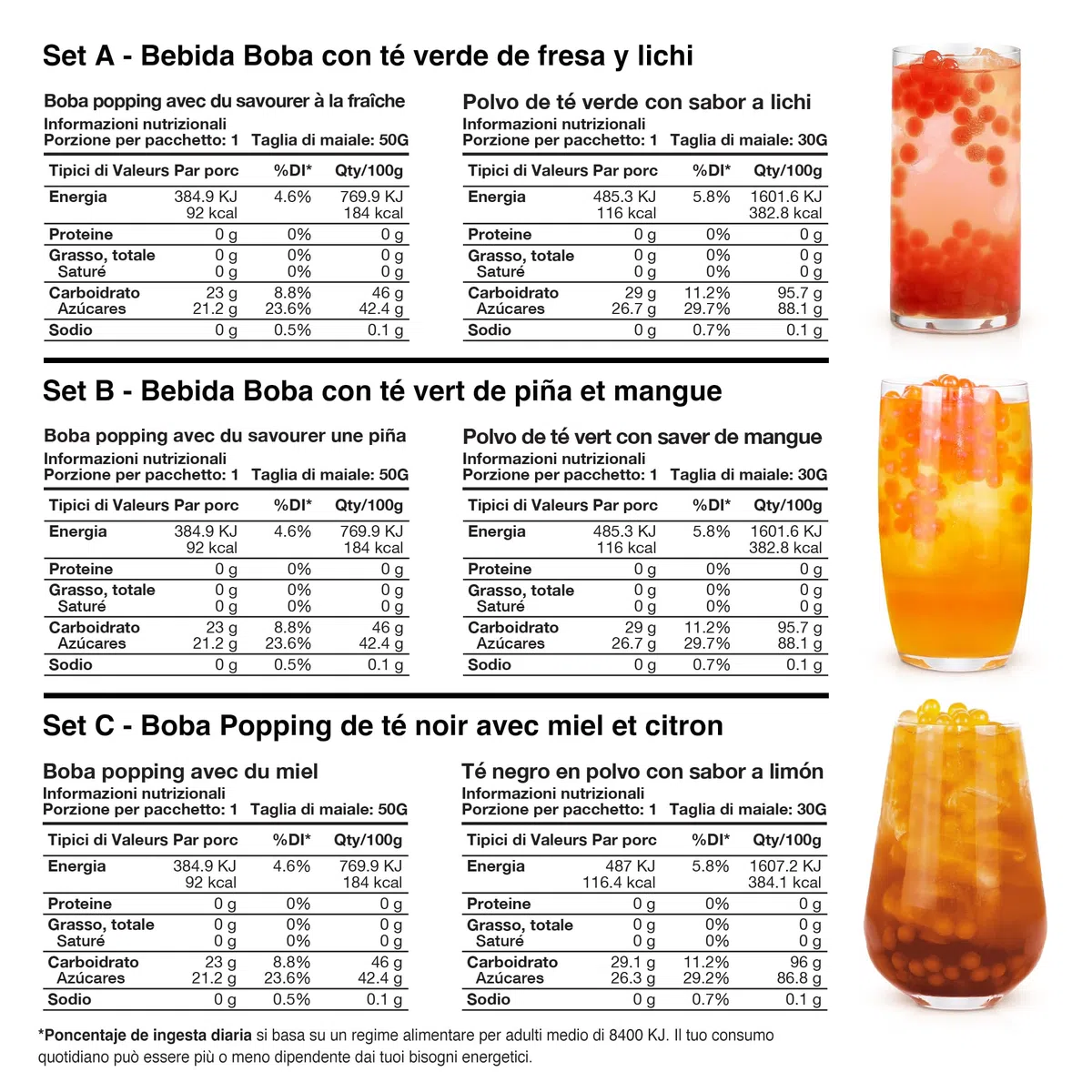 BobaBlast Bubble Tea Kit Completo (240 g) - Perle Bubble Tea ai 3 Gusti Fruttati Fragola, Ananas e Miele - Popping Perle Divertente, Veloce da Preparare e Delizioso - Per Amici e Famiglia