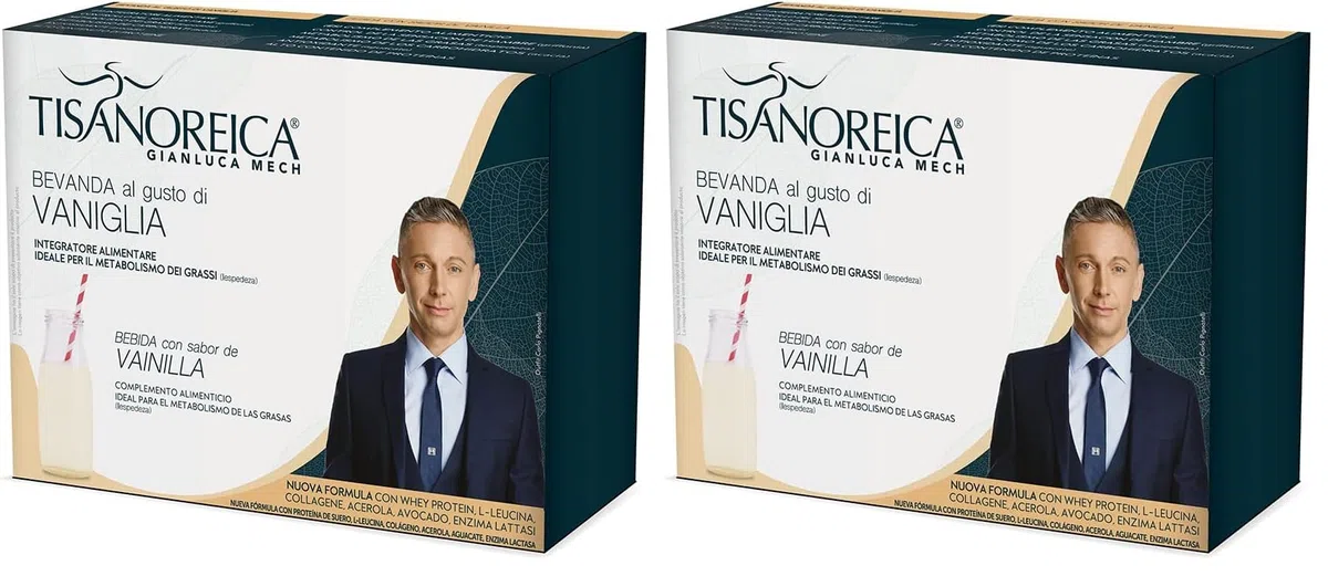 Gianluca Mech | Tisanoreica Bevanda Proteica al Gusto di Vaniglia, 4 x 28g, Integratore Alimentare Keto con Acacia, 341kcal per 100g (Confezione da 2)