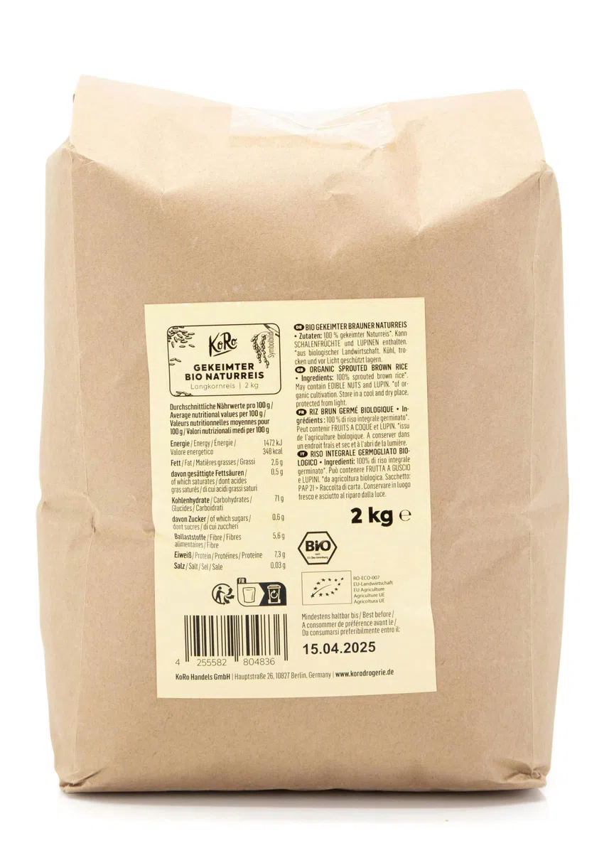 KoRo - Riso integrale germinato 2 kg - lievemente dolce, aroma intenso - da agricoltura biologica - confezione convenienza
