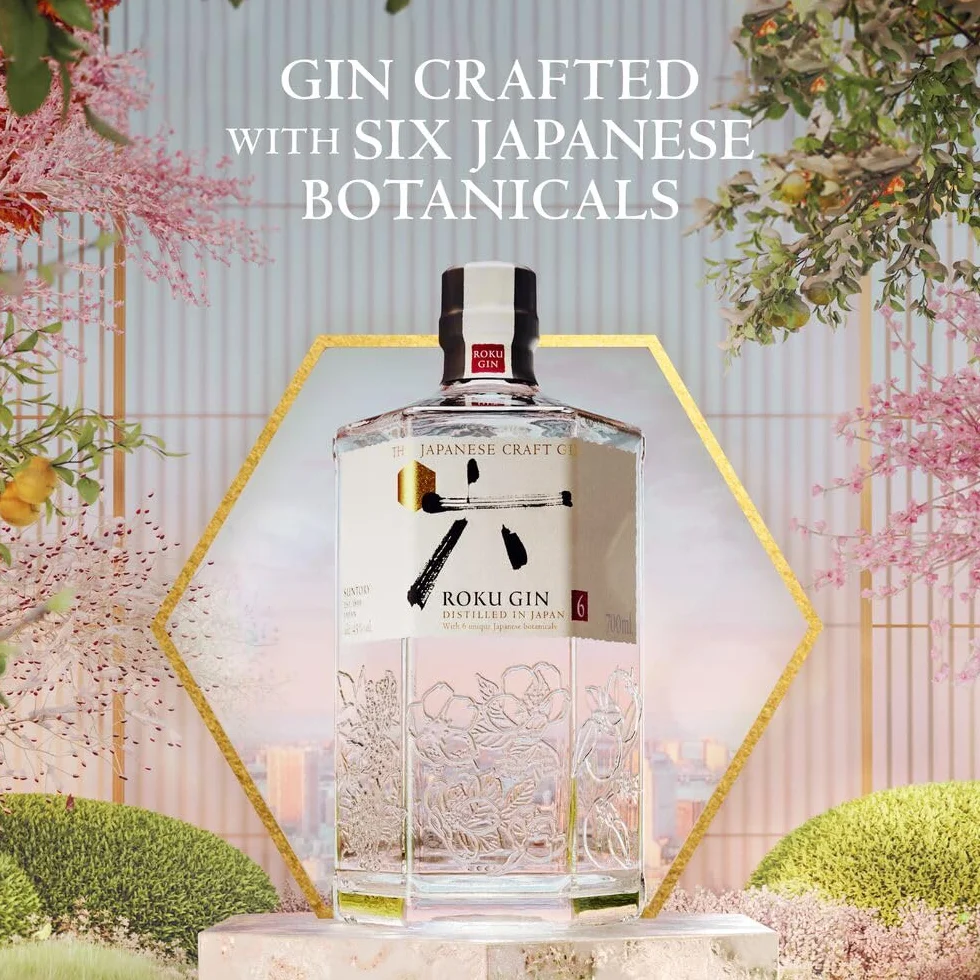 Roku Gin, Gin Artigianale Giapponese, Equilibrato nei Sapori e Multistrato - Composto da 6 Botaniche 43% Vol. - Bottiglia da 700ml