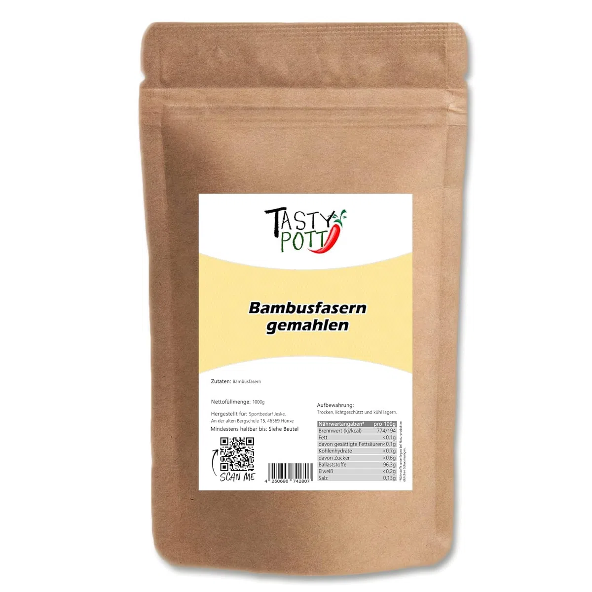 Fibra di bambù, macinata, farina di bambù, ricca di fibre, cucina vegana, per cuocere e addensare, in sacchetto da 1000 g (2 x 1000 g)