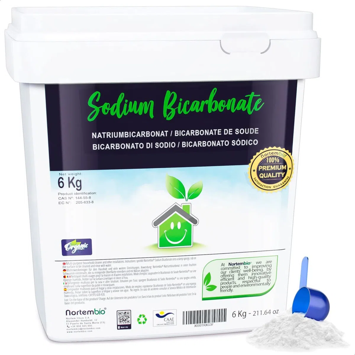 Nortembio Bicarbonato di Sodio 6 Kg 100% Naturale per Pulizia Multiuso. Senza Alluminio. Elimina Odori e Sporco. Cucina, Bagno, Tessuti. E-Book Incluso
