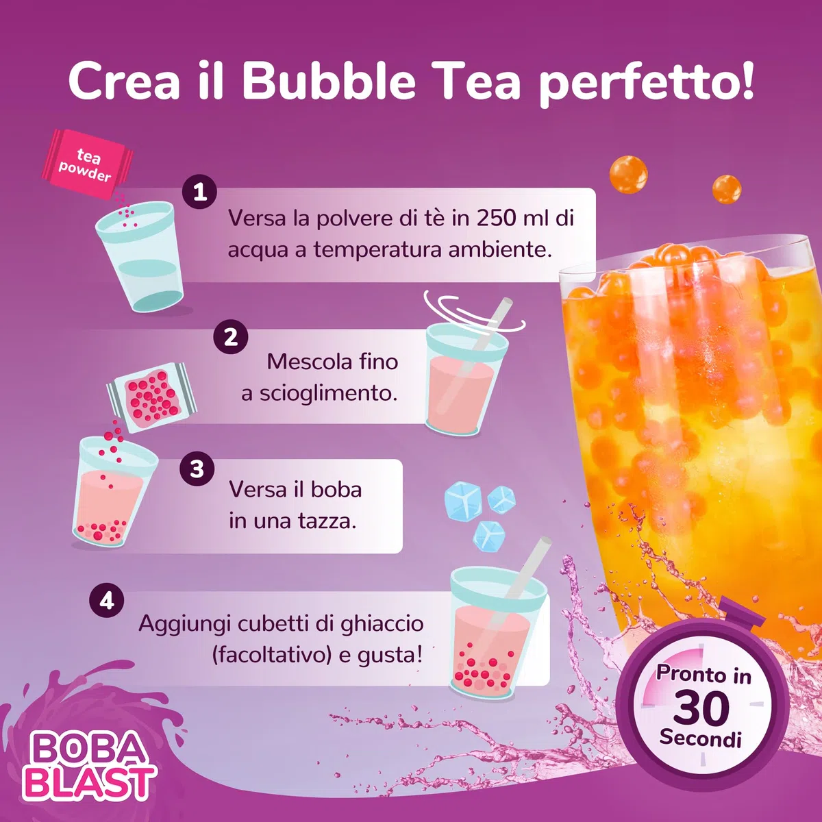 BobaBlast Bubble Tea Kit Completo (240 g) - Perle Bubble Tea ai 3 Gusti Fruttati Fragola, Ananas e Miele - Popping Perle Divertente, Veloce da Preparare e Delizioso - Per Amici e Famiglia