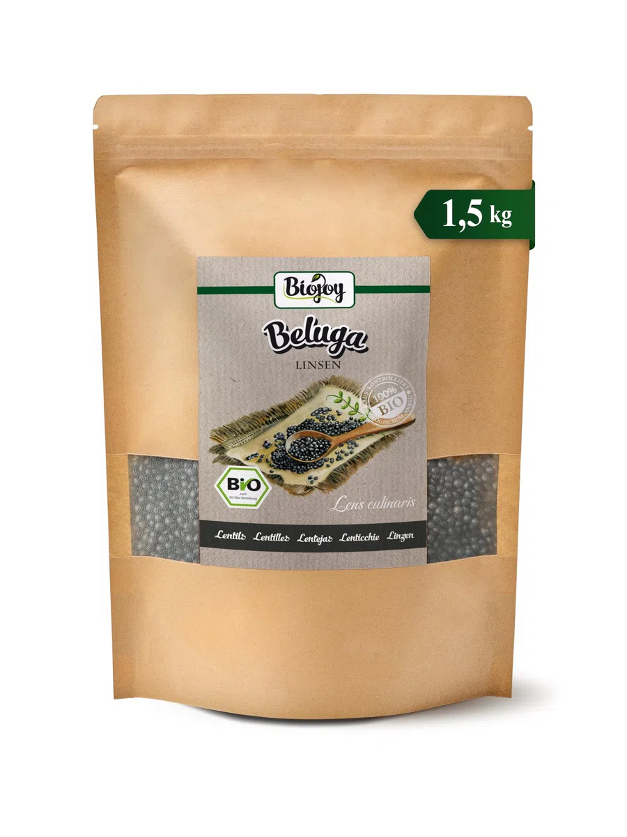 Biojoy Lenticchie nere Beluga BIO (1,5 kg), essiccato e intero, senza additivi