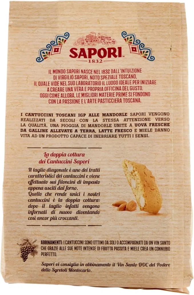 6X Sapori 1832 Cantuccini Toscani IGP alle Mandorle Confezione da 250g - Restyling 2024 [CAIYA® BOX da 6 Confezioni]