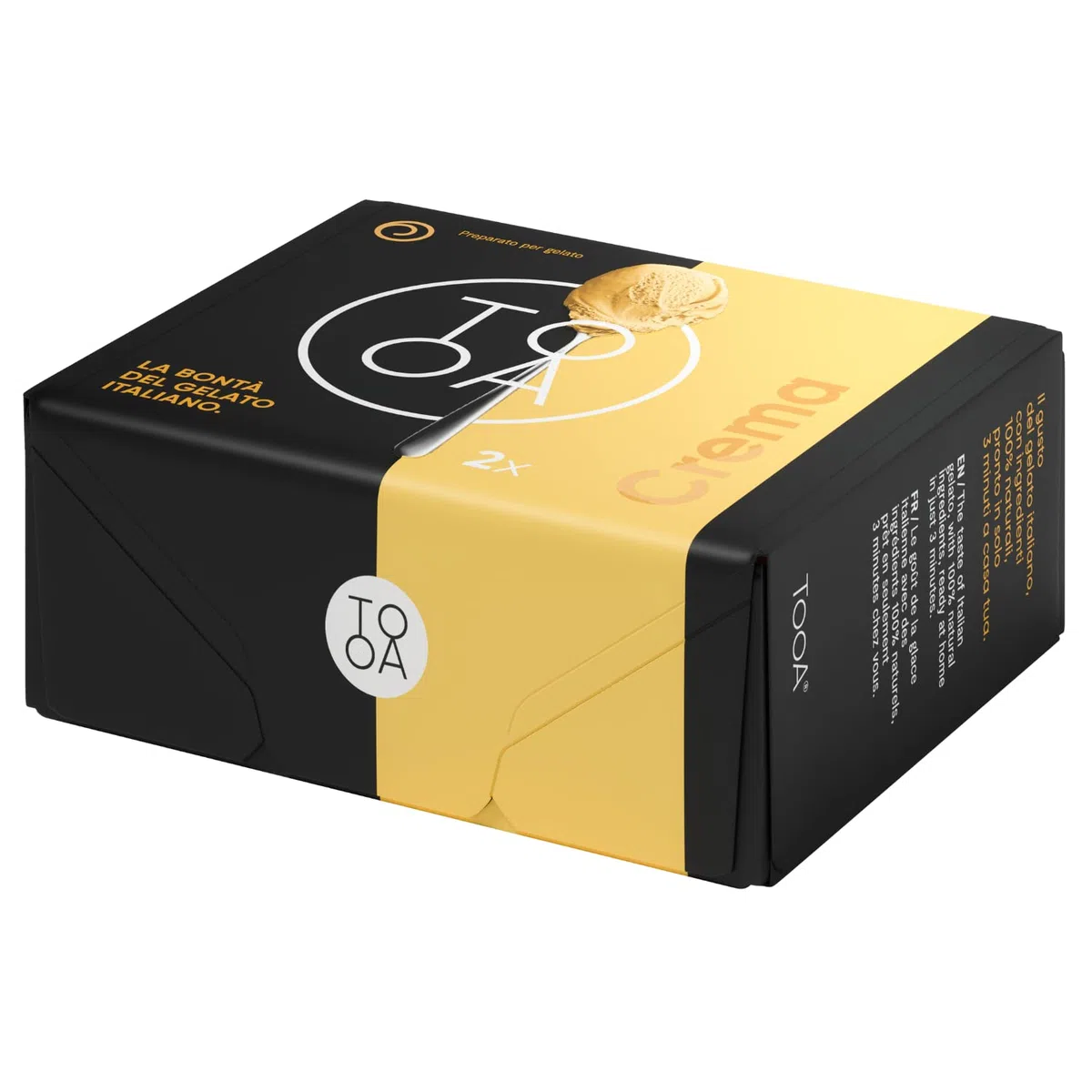 TooA Gelato alla Crema, 10 Astucci da 2 Brik Monoporzione (Totale 20 Brik), Pronto in Pochi Minuti, Preparato per Gelatiera TooA, Gelato Italiano 100% Naturale Senza Conservanti e Senza Glutine