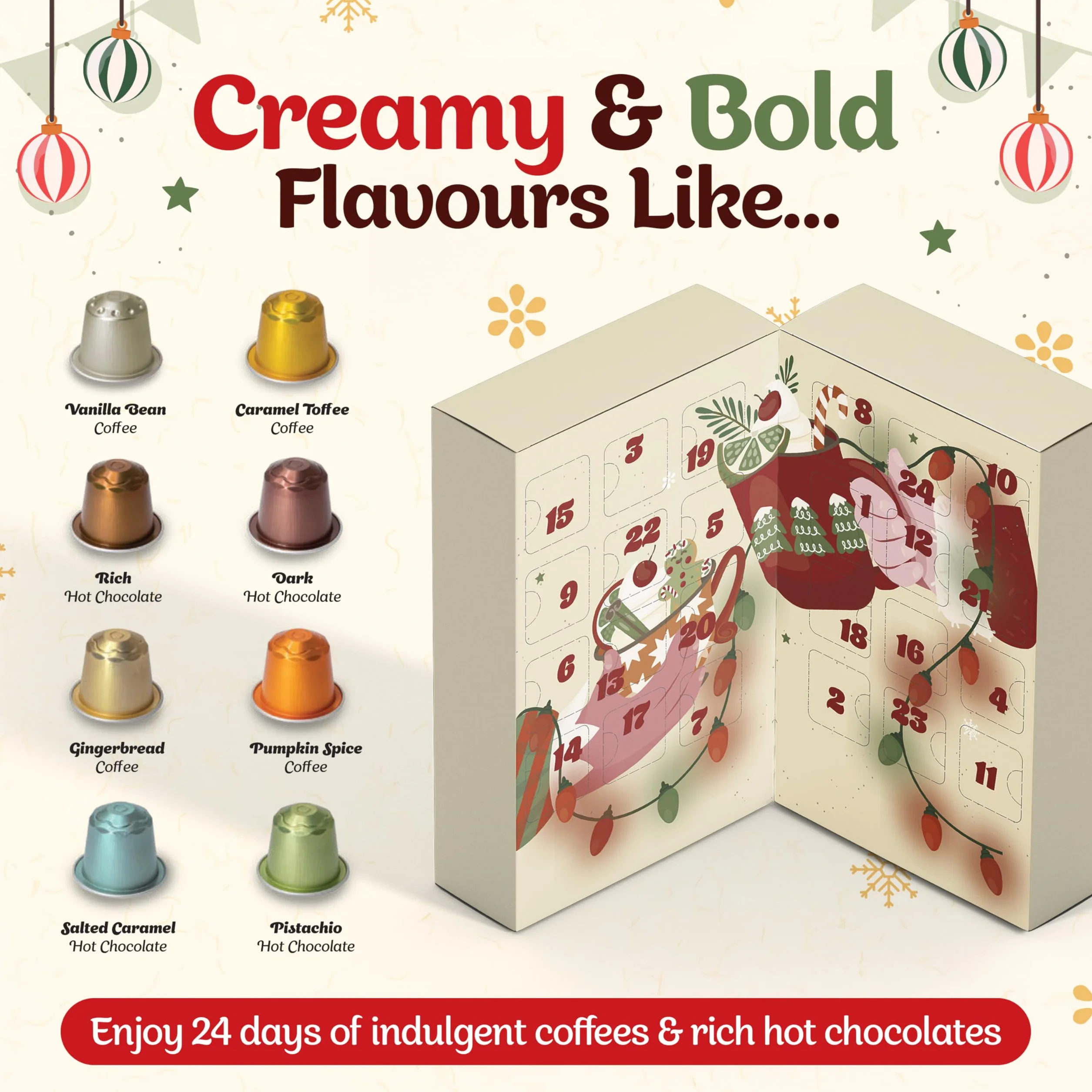 Cafféluxe Calendario dell'Avvento Nespresso Coffee – Capsule originali al gusto di caffè di Natale compatibile con Nespresso (24 capsule)