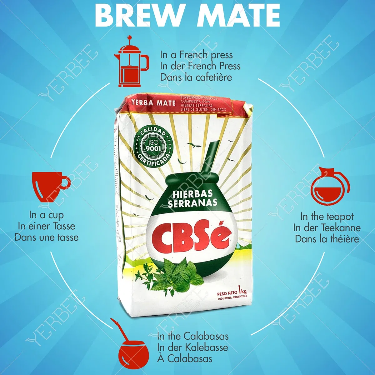 CBSé Yerba Mate Tè Hierbas Serranas 1.5 kg (0.5 kg x 3) | Set Mate Argentino | Bevanda disintossicante ed energetica