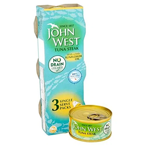 John West no Drain Tuna bistecca in Sunflower Oil 3 x 60 g