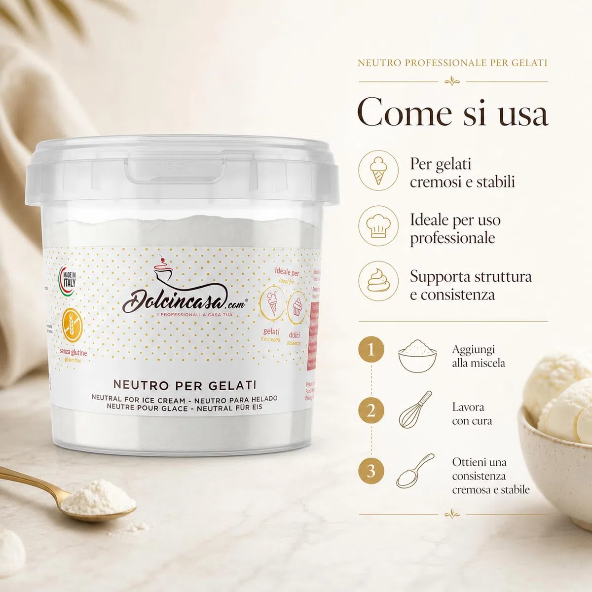 Dolcincasa-Neutro per Gelati con Farina di Guar e Semi di Carrube Addensante Emulsionante Stabilizzante 500g Senza Glutine