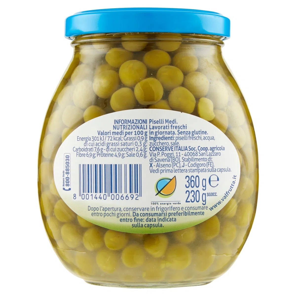 Valfrutta - Piselli Italiani, Medi - 12 pezzi da 360 g [4320 g]