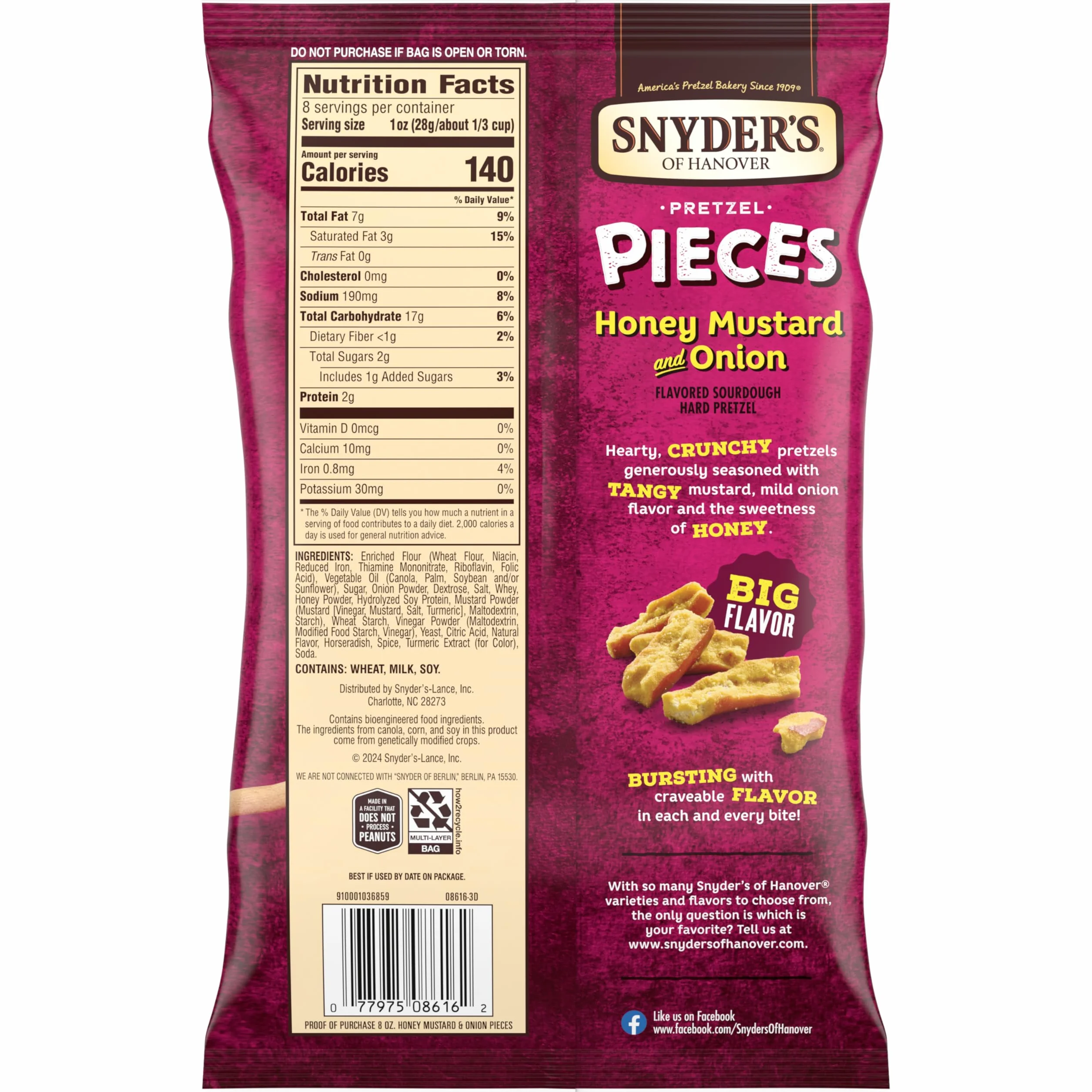 Snyder's of Hanover Pretzel Pieces, Honey Mustard and Onion, 8 Ounce (Pack of 6)