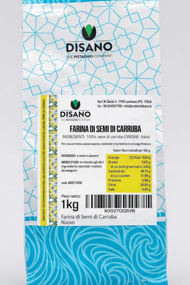 Farina di semi di carruba, 1 kg, origine Italia, uso come addensante/stabilizzante per gelati, sorbetti, condimenti e salse. Disano