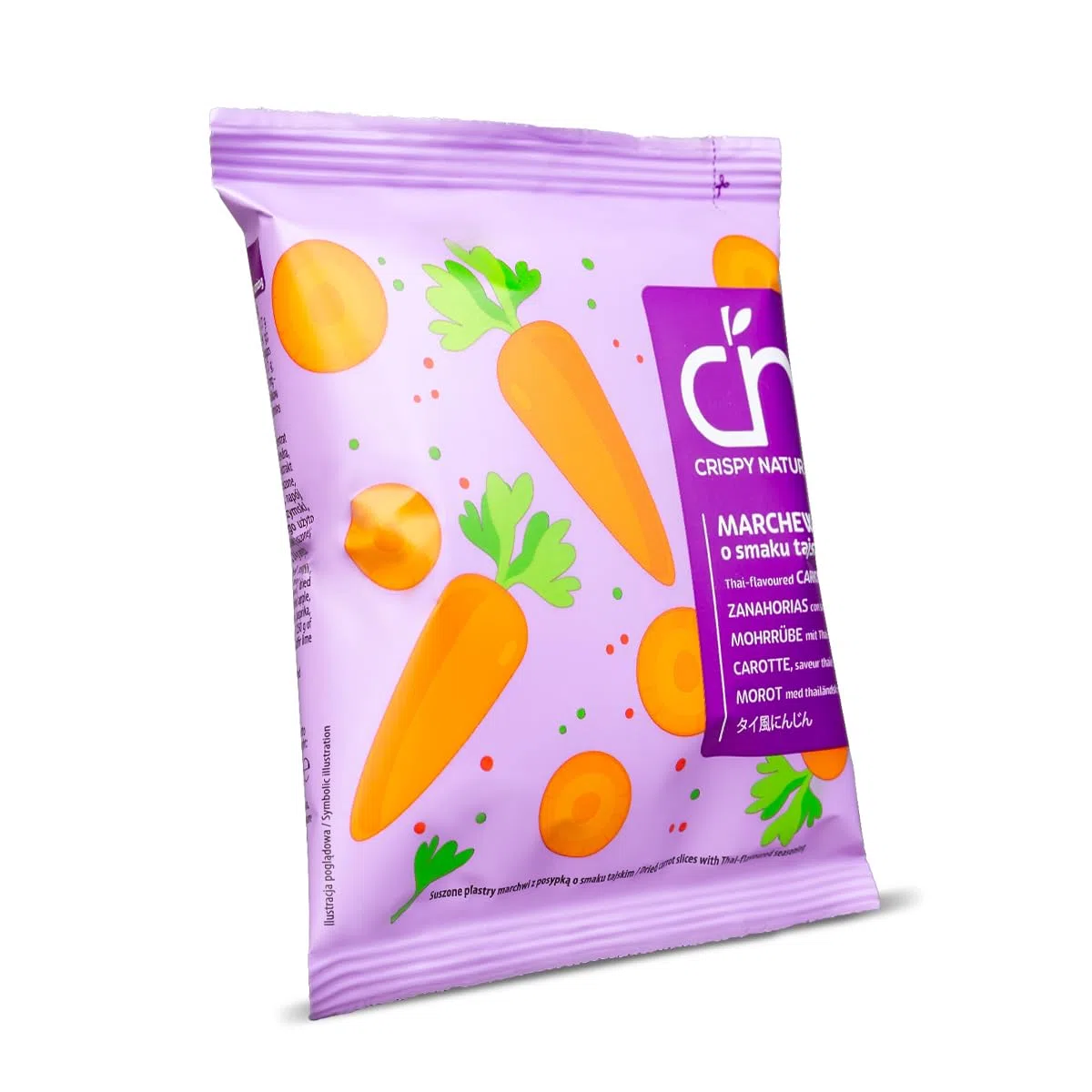 Crispy Natural Chips di Carota al Gusto Thailandese 24x18g Spuntino Naturale Senza Aggiunta di Zucchero Confezioni Pratiche