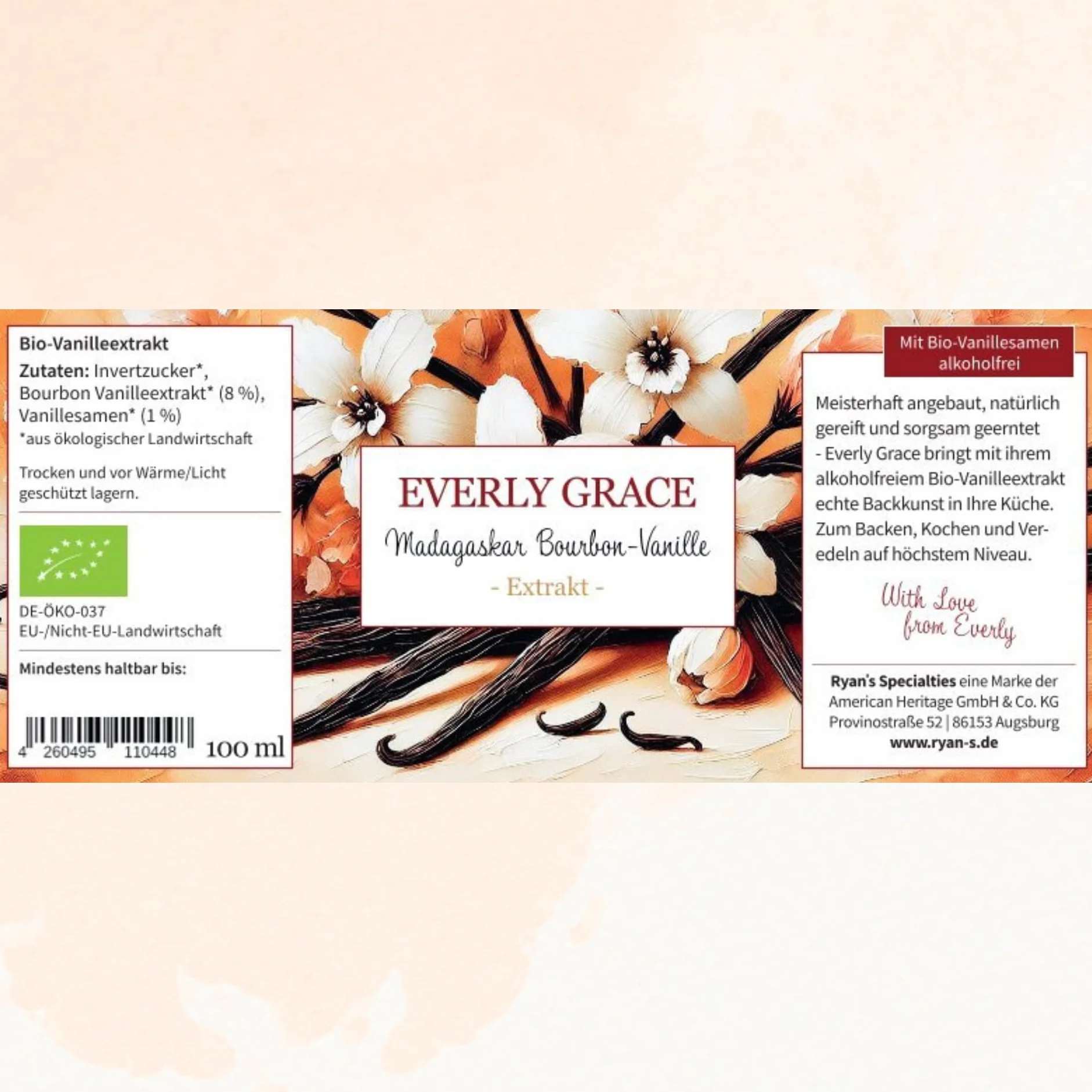 Everly Grace Estratto biologico di vaniglia bourbon senza alcool proveniente dal Madagascar, vanigliasenza alcool, estratto liquido di vaniglia per dolci, essenza naturale divaniglia, senza additivi