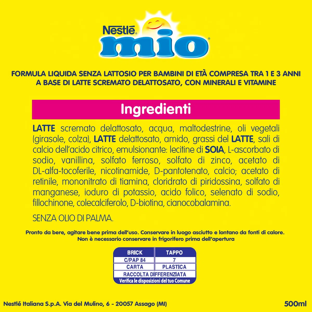 NESTLÉ MIO Latte di Crescita Senza Lattosio Liquido, 12 Brick da 500ml (6L)