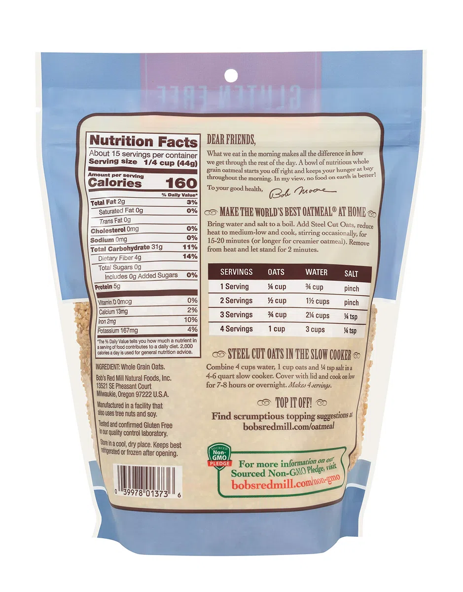 Bob's Red Mill - Avena Glutine-Libera del taglio dell'acciaio - 24 oncia.