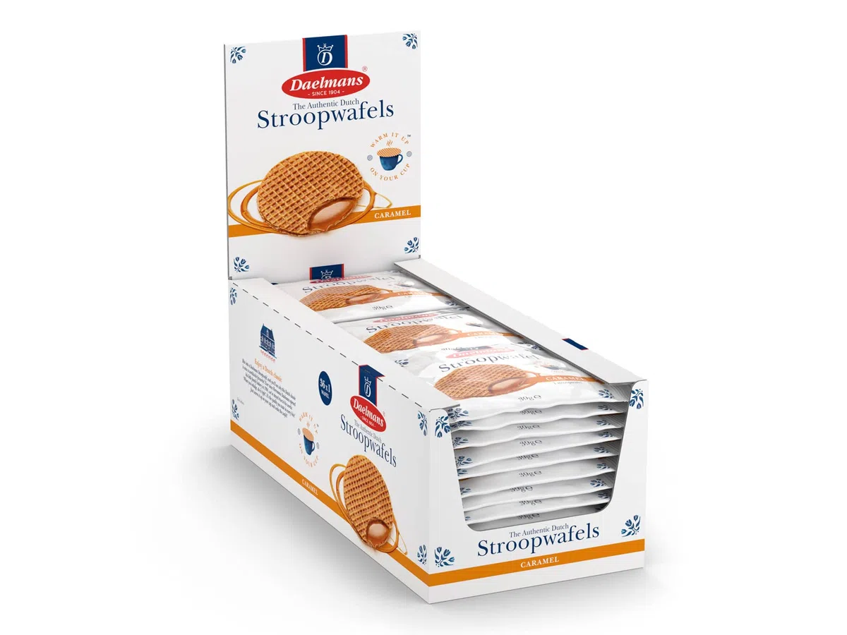 Daelmans Stroopwafels, 36 Confezionati Singolarmente (Diametro 9 cm), Waffle al Caramello Olandesi, Snack Classico da Caffè
