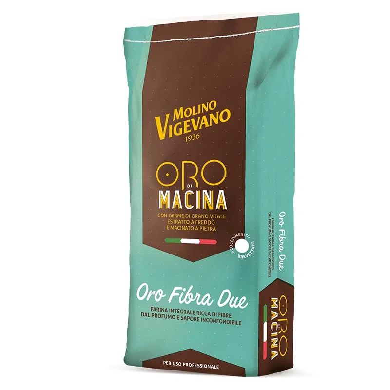 Molino Vigevano Oro Fibra Due Farina Integrale di Grano Tenero con Germe di Grano Vitale – Ideale per Pane, Pizza, Focaccia e Pinsa Romana – Farina Professionale Tipo Integrale da 10 kg
