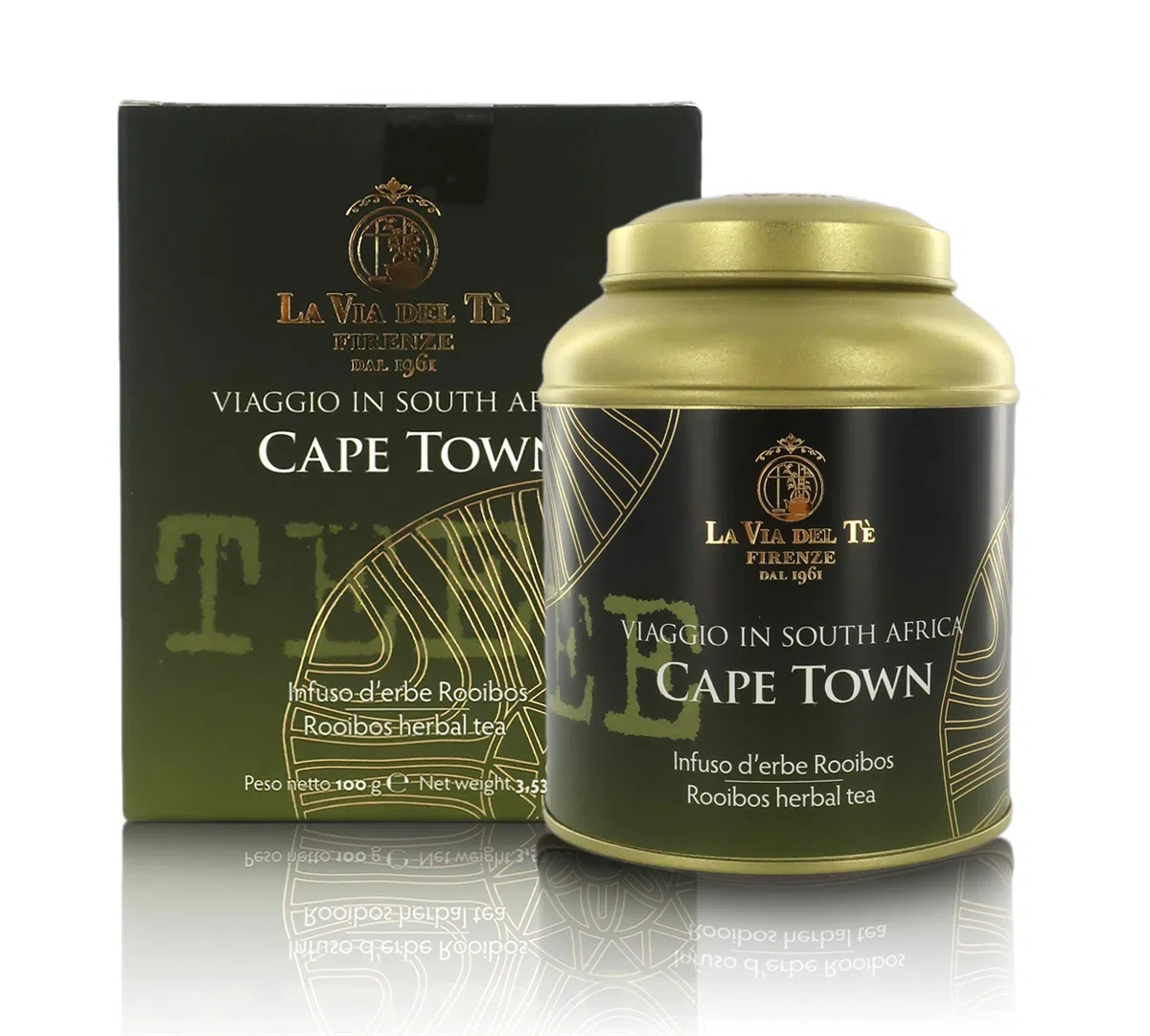 LA VIA DEL TÈ "Cape Town, Rooibos Profumato con Fiori, tè Rooibos ai Fiori di Malva, Petali di Girasole e Rosa, Barattolo di Latta, 100 Grammi