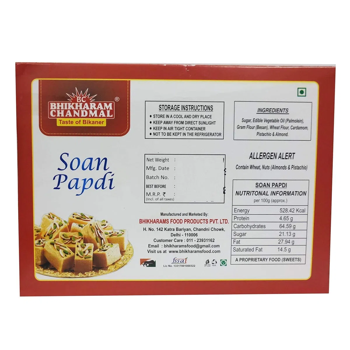 Delight Foods Bhikaram Chandmal Authentic Soan Papdi 400g | Indian Sweets | Festival Spl. | Gift Pack | (Regular)