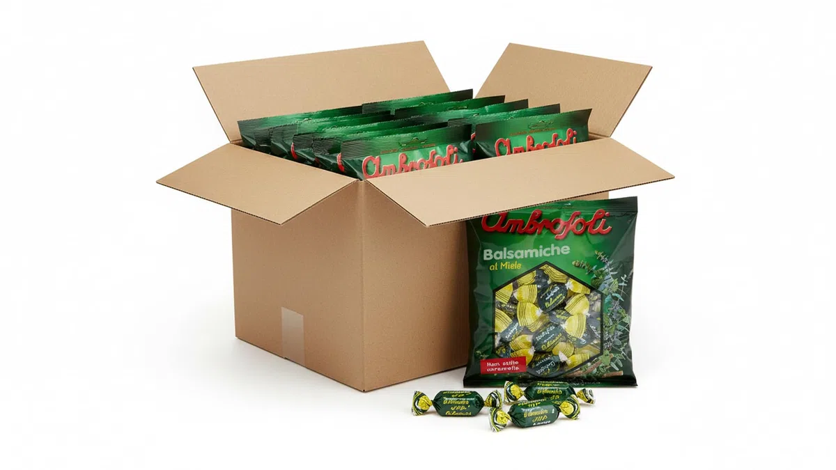 Ambrosoli Caramelle Balsamiche al Miele – Cartone Convenienza 20 Buste da 135 g – Caramelle Balsamiche Rinfrescanti con Miele – Ideali per Ufficio e Casa