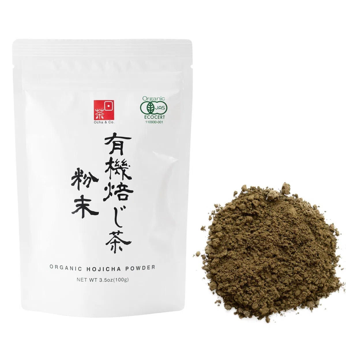Ocha & Co. Polvere di Hojicha Biologico - Tè Verde Giapponese Tostato per Latte - Miscela di Kukicha e Sencha - Gusto Dolce e Affumicato - Basso Contenuto di Caffeina - 100g