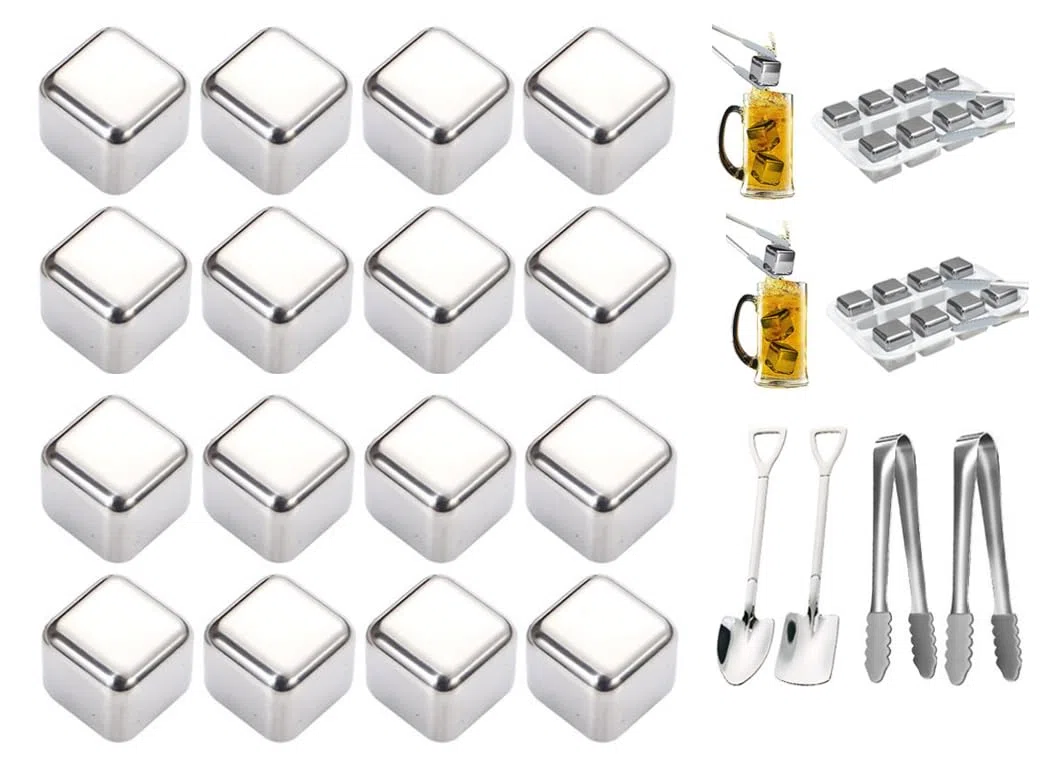 Anlising 16 cubetti di ghiaccio in acciaio inox, riutilizzabili, pietre per whisky, pietre per vino riutilizzabili, pietre per whisky in acciaio inox, per bevande raffreddate, whisky, birra, per feste
