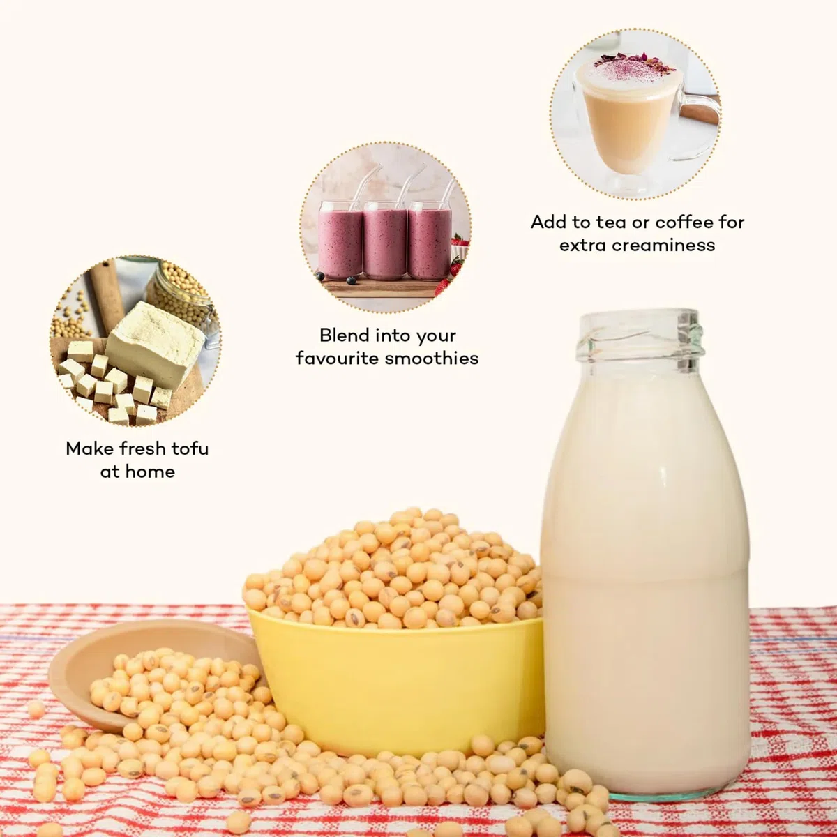 Latte di soia in polvere, 1 kg [alternativa a base vegetale/latte, non OGM e 49% di proteine]