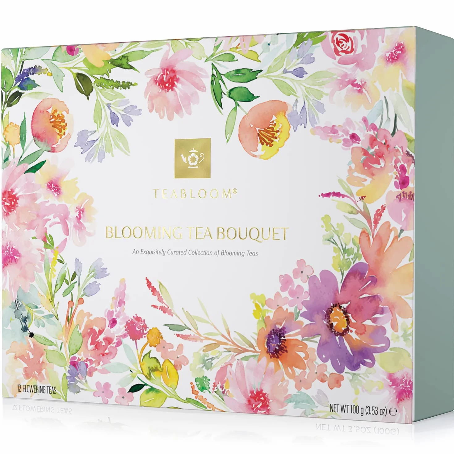 Teabloom Scrigno del Tè Fiorito – Collezione Curata di 12 Tè Gourmet in Fiore – Elegante Confezione Regalo Pronta da Donare