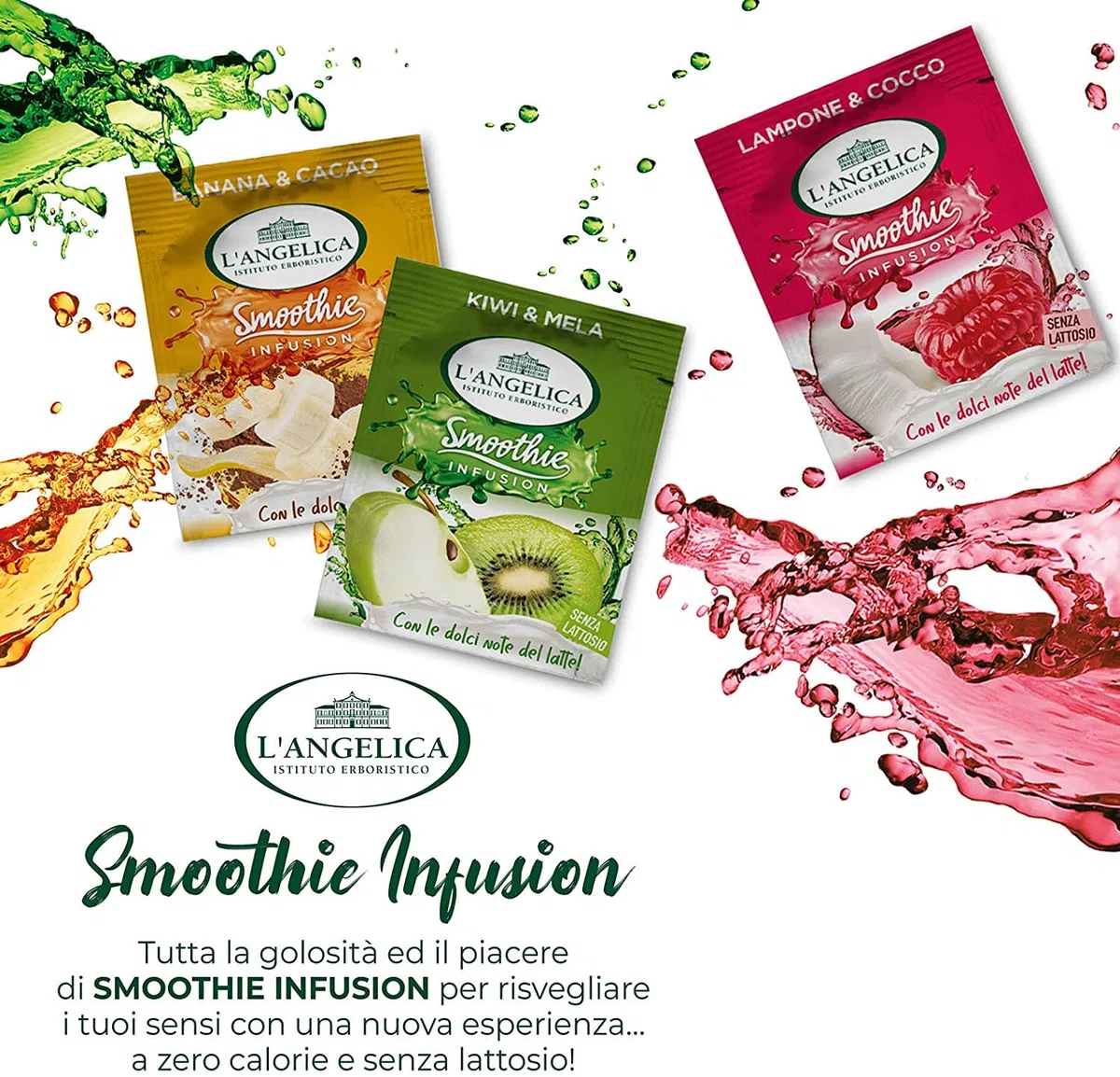 L'Angelica, Infuso Smoothie Kiwi e Mela, Infuso al Gusto Kiwi e Mela con Base Latte, Mix di Aromi per una Pausa di Dolce Relax, Zero Calorie e Senza Lattosio