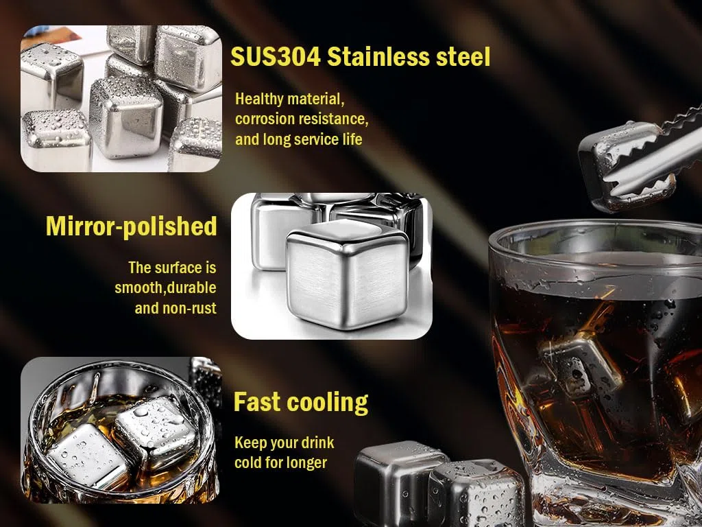 Anlising 16 cubetti di ghiaccio in acciaio inox, riutilizzabili, pietre per whisky, pietre per vino riutilizzabili, pietre per whisky in acciaio inox, per bevande raffreddate, whisky, birra, per feste