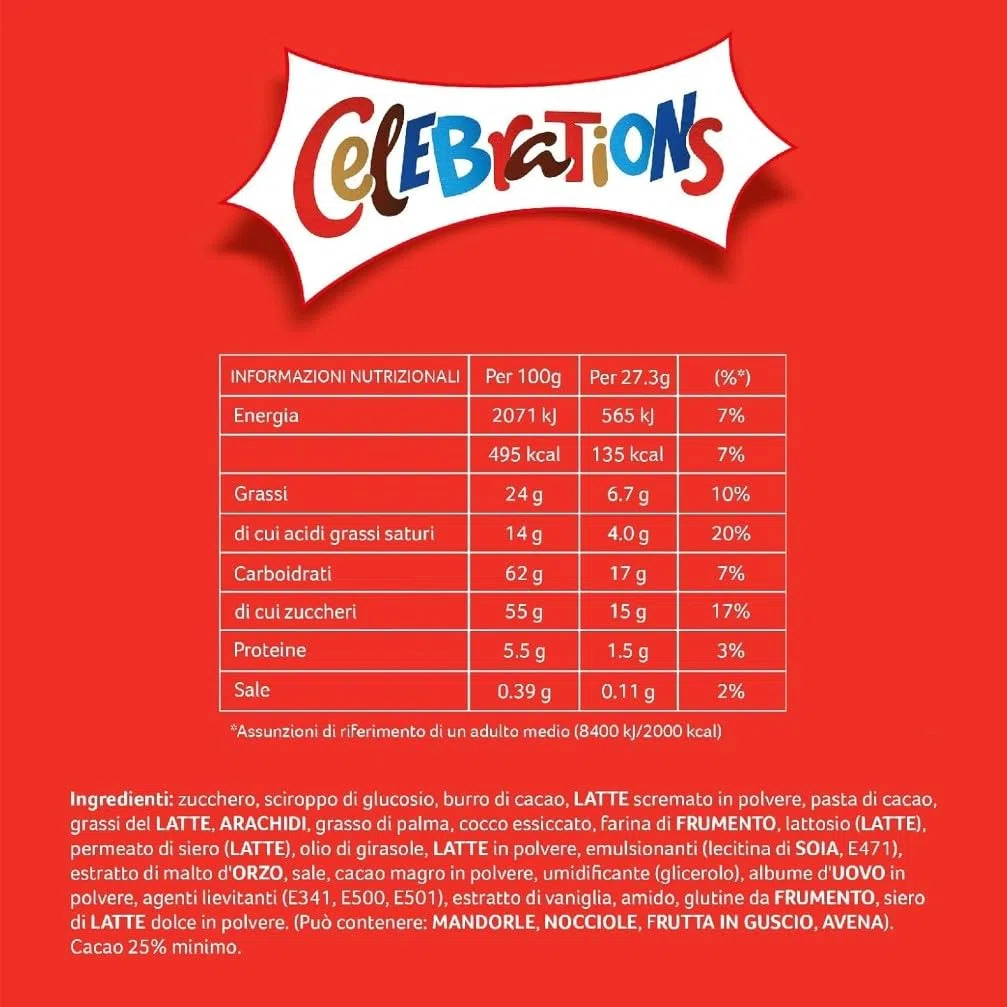 Celebrations, Snack Assortiti al Cioccolato, Praline Miste al Cioccolato Mars, Bounty, Snickers, Twix, Maltesers e Altri Ancora, 8 Scatole da 196g, Cioccolatini Natalizi