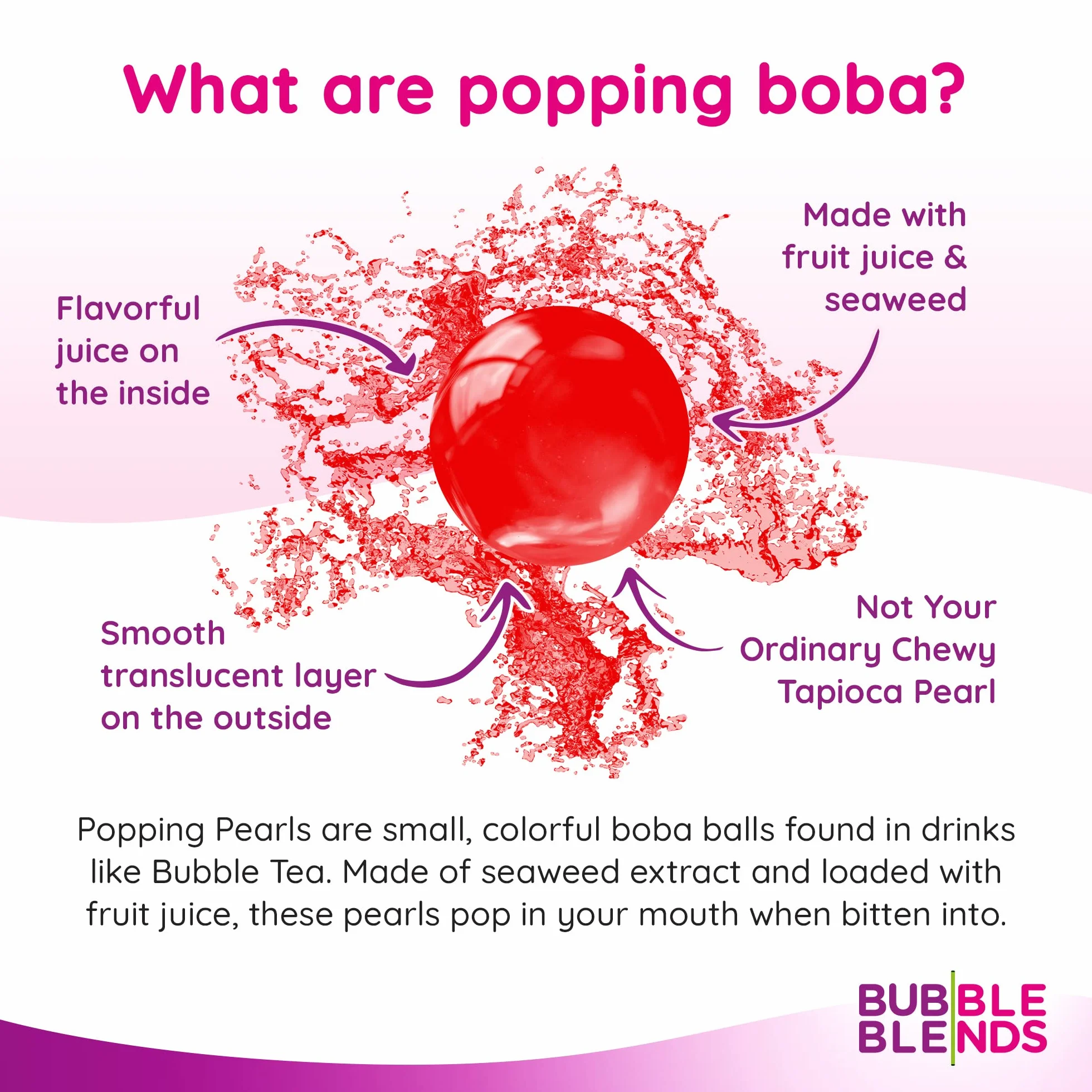 Popping BobaCiliegia 450 g - Bubble Blends Perle di Frutta con Vero Succo di Frutta - Senza Lattosio, 100% Senza Grassi e Senza Glutine - Palline Bubble Tea, Bevande e Topping EXP 22/05/25