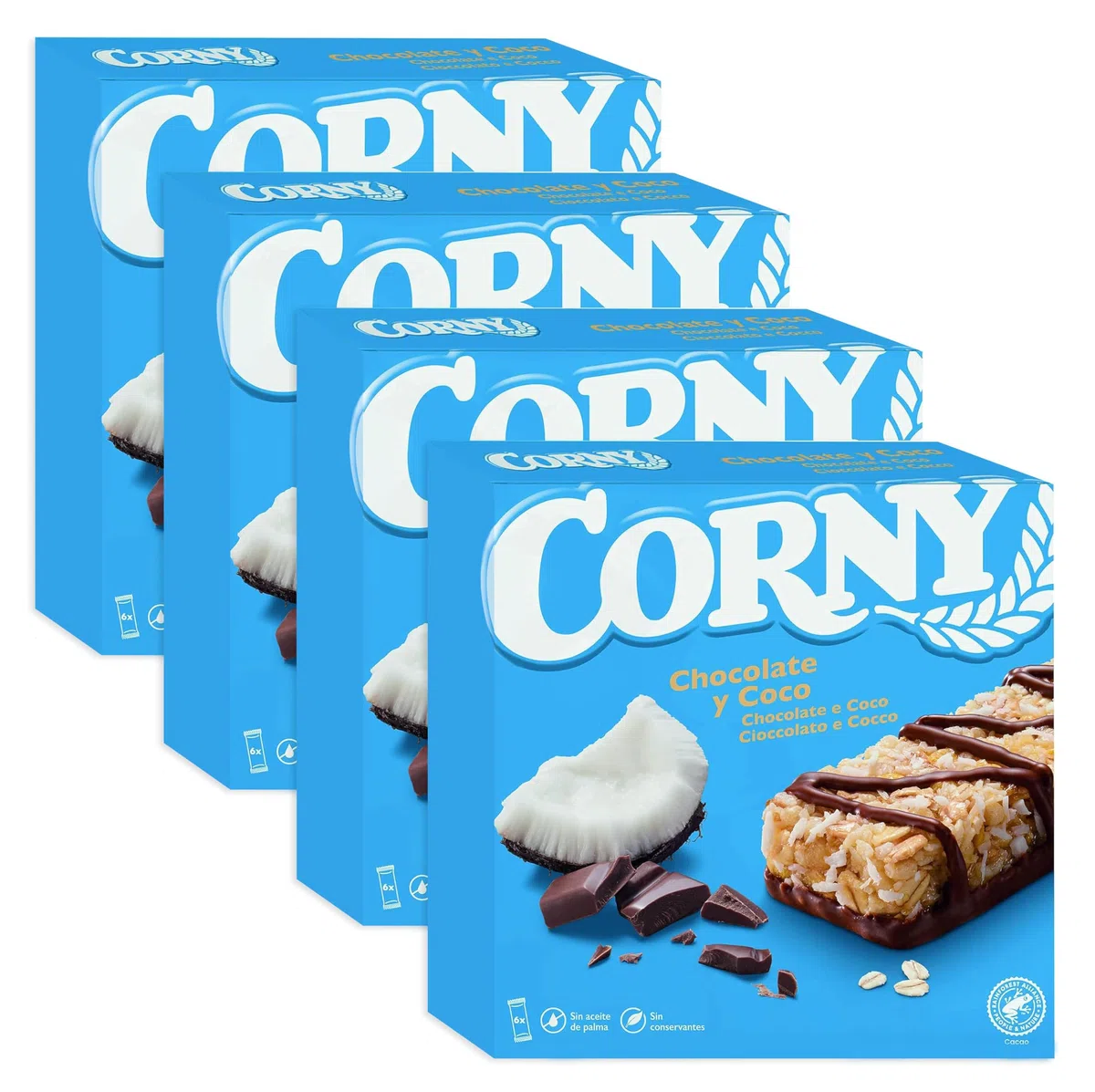 4X Corny Barrette di Cereali con Cioccolato al Latte e Scaglie di Cocco 150g