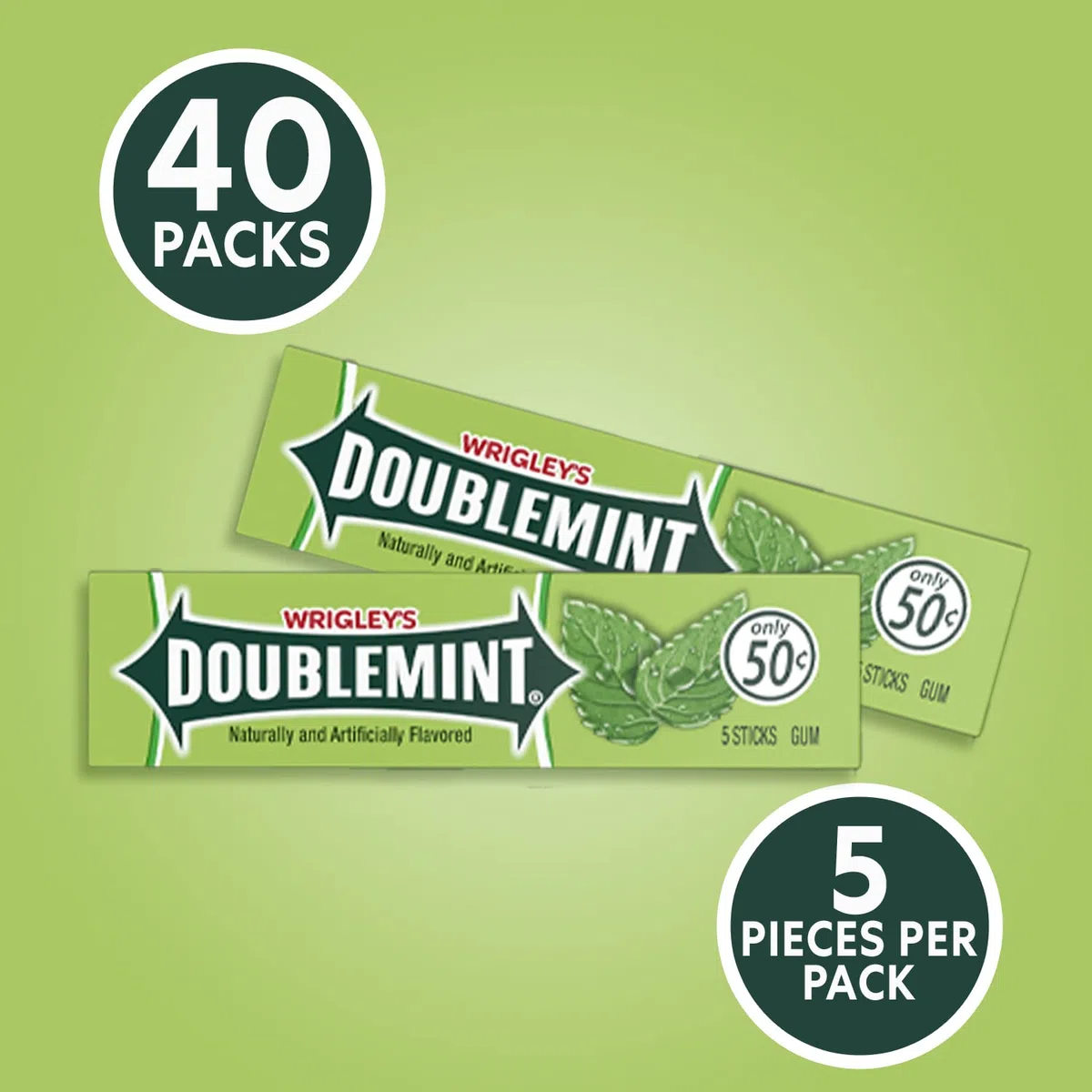 Wrigley's Doublemint Bubblegum - Confezione da 5 bastoncini (confezione da 40)