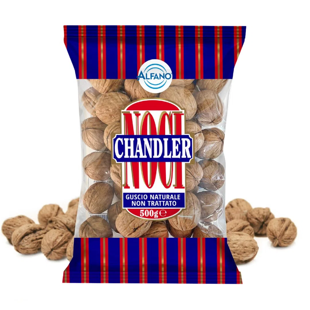 Alfano dal 1940 Noci Chandler Naturali con Guscio non Trattato 500g Ricche di Fibre, Magnesio e Fonte di Potassio Snack Ideale per una Dieta Equilibrata e Vegana (8 Pezzi)