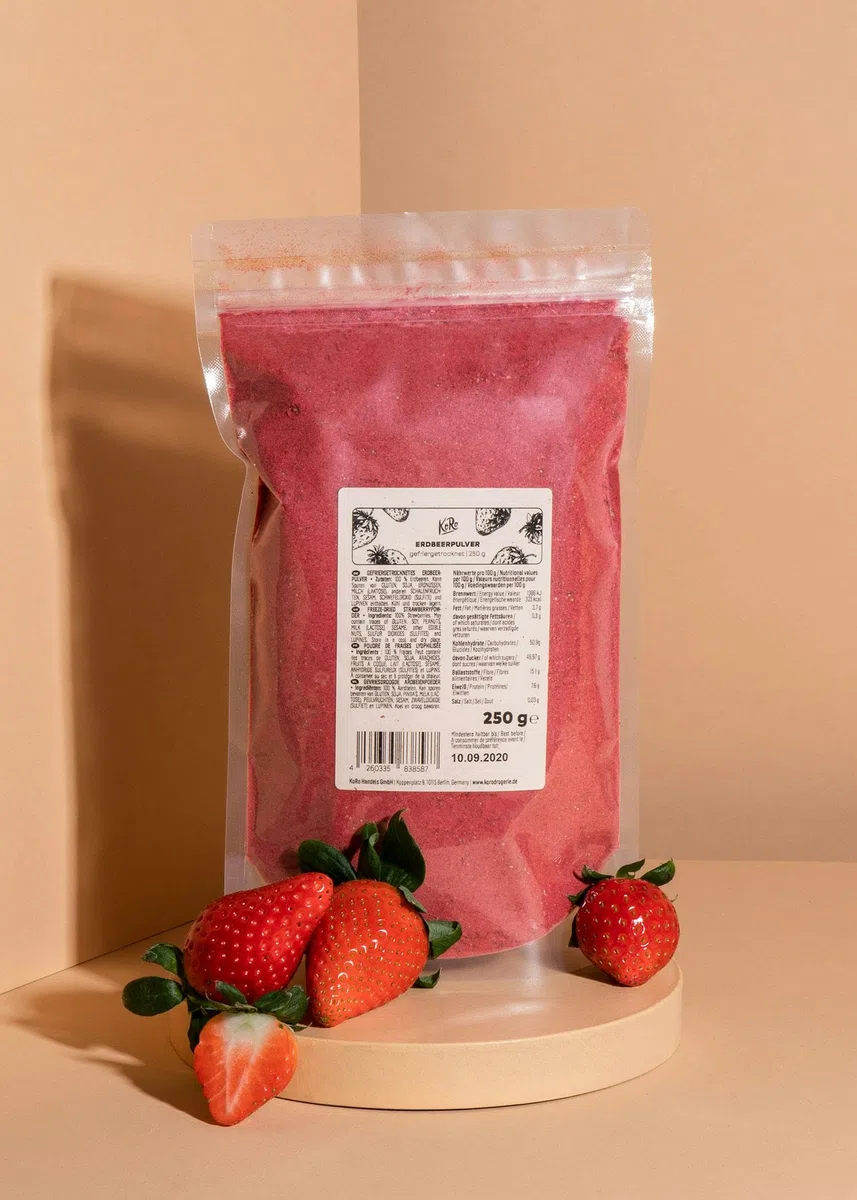 KoRo - Fragole liofilizzate in polvere 250 g - 100% fragole liofilizzate - versatili - maxi confezione