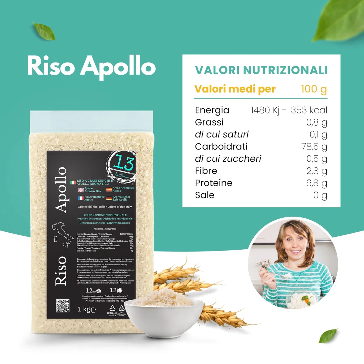 Riso Apollo Aromatico Italiano 2 kg (2x1 kg) – Alternativa Italiana al Basmati – Chicco Lungo Profumato – Ideale per Poke, Bowl e Meal Prep – Senza Glutine – Coltivato in Piemonte