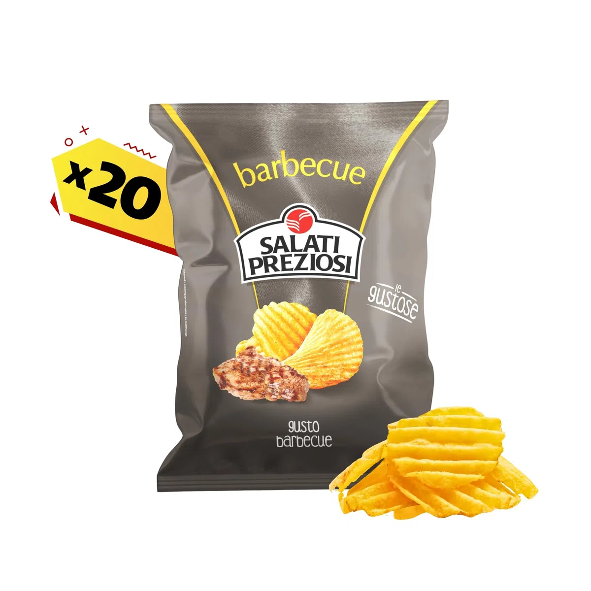 Salati Preziosi | Patatine Barbecue, con sale iodato, snack senza glutine, preparate con olio di semi di girasole, 20 pezzi x 110g