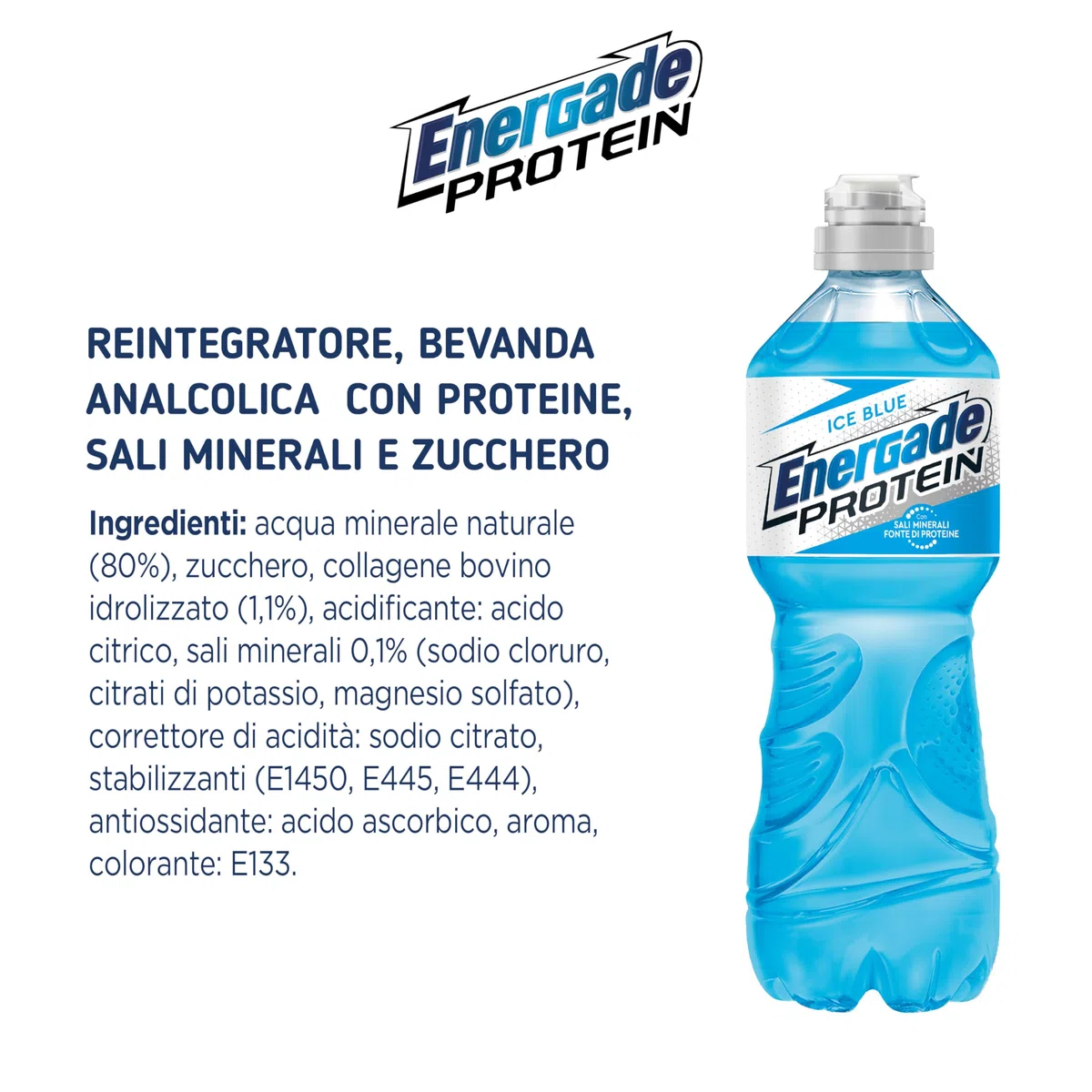 Energade Protein, Bevanda Reintegrante 12x0,75L, Gusto Ice Blue, Con Sali Minerali e Proteine, Perfetta Per L'Attività Fisica, Tappo Push&Pull, Formato Sportivo per Idratazione in Movimento