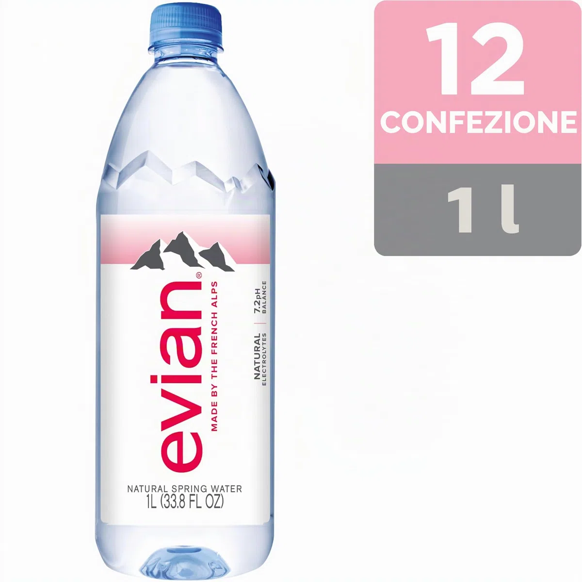 Evian - Acqua di sorgente naturale (una confezione da 12 bottiglie singole, ogni bottiglia è 1 litro) acqua di sorgente filtrata naturalmente in bottiglie grandi