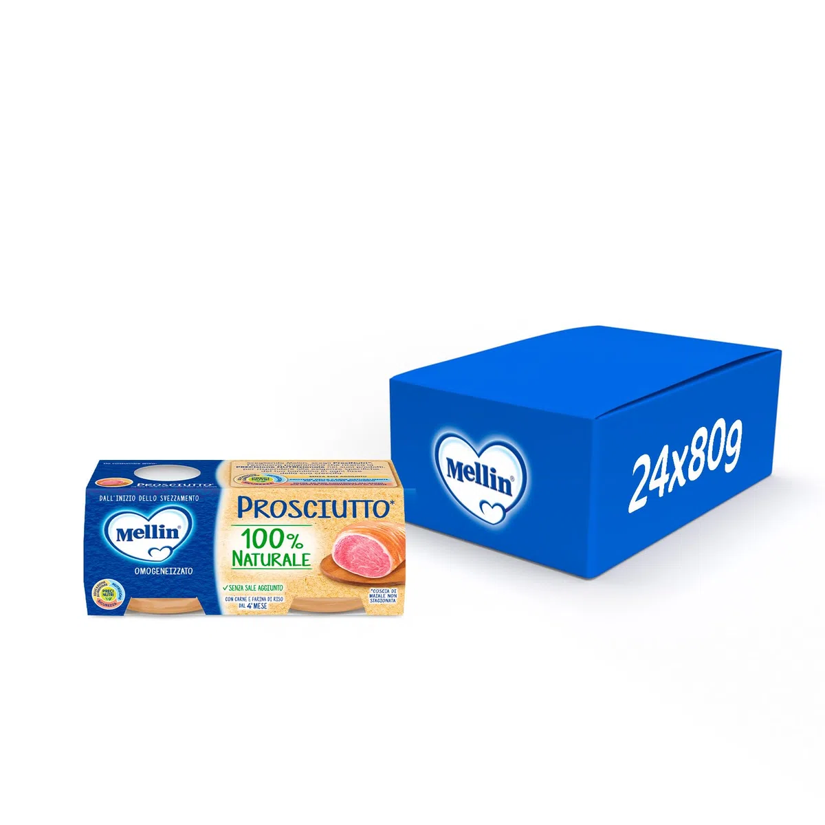 Mellin Omogeneizzato di Prosciutto 100% Naturale – 24 Vasetti da 80 gr