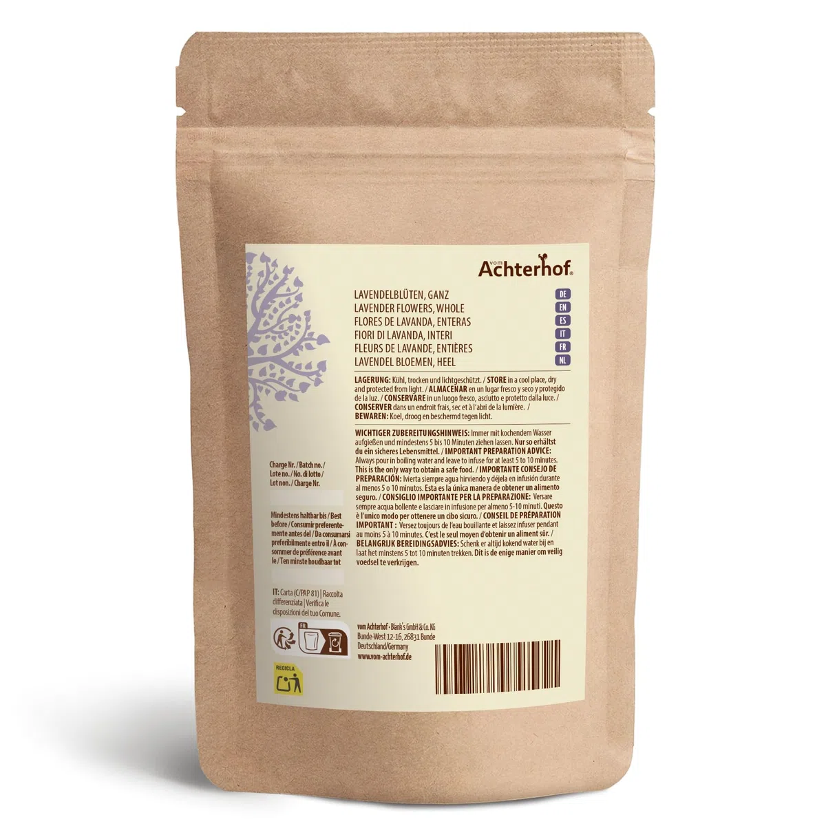 Fiori di Lavanda Essiccati 500g | Lavanda Francese Originale della Provenza | Nuovo Raccolto | 100% Naturale - Qualità Alimentare | Vom Achterhof