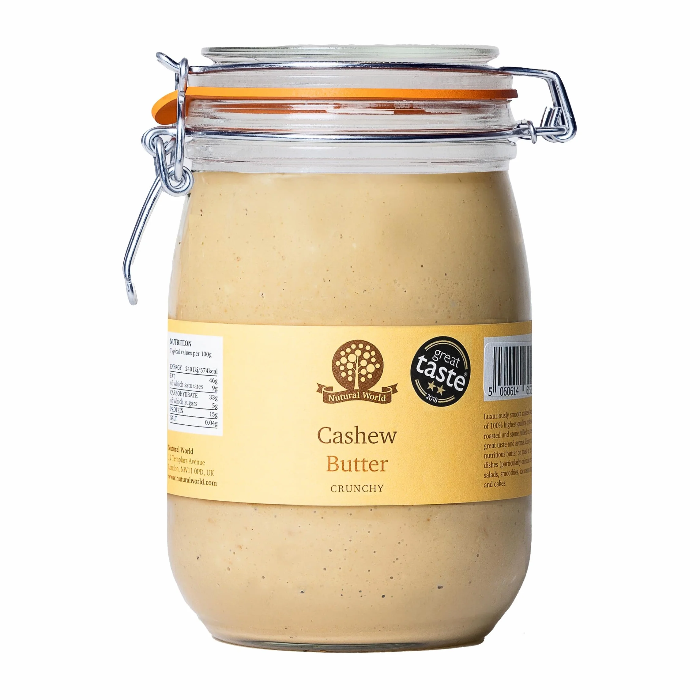 Nutural World - Burro di anacardi croccante (1 kg) *** Barattolo di vetro riutilizzabile *** Vincitore del premio del grande gusto - puro al 100% - ingrediente singolo